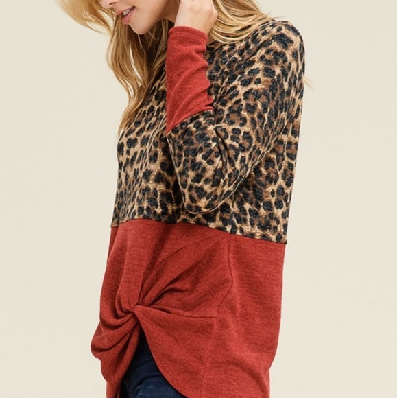 LAST 1! Cheetah/leopard color block side knot top - Picture 6 of 8